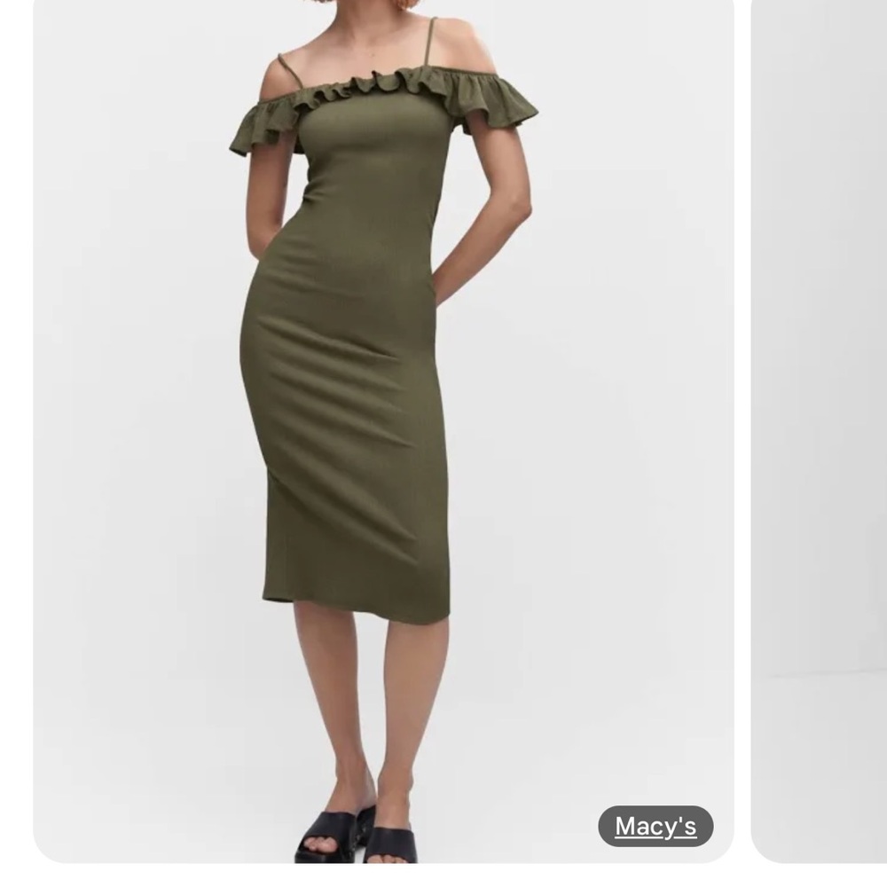 NWT Mango Ruffled Cold Shoulder Bodycon Dress Size 10